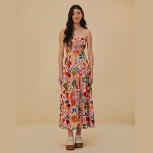 Farm Rio Beige Bright Farm Lenzing Ecovero Euroflax Maxi Floral Fruit Dress